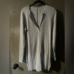 Aerie Gray Button Down Ribbed Pajama Romper